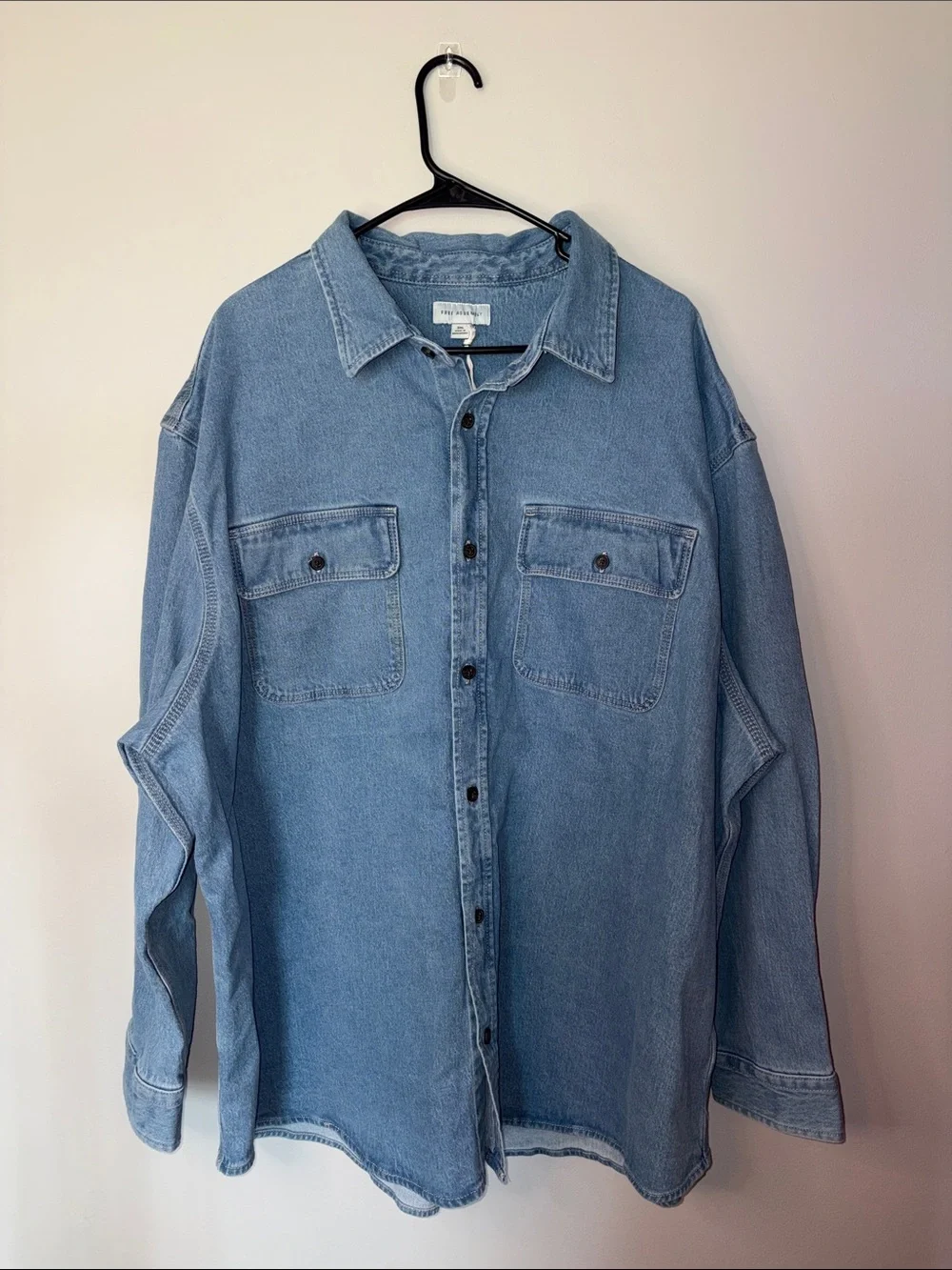 Free Assembly Men's Heavyweight Denim Overshirt with Long Sleeves, Sizes 3XL